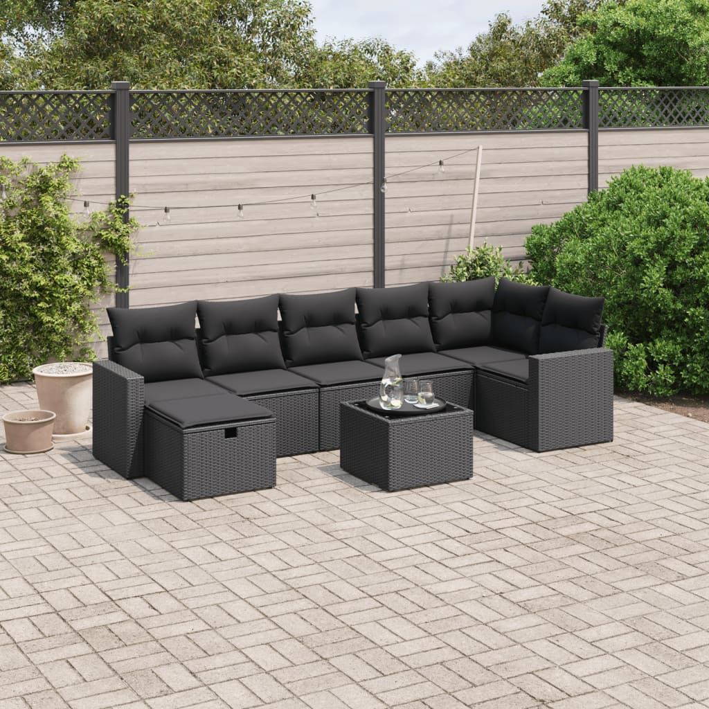 8-tlg. Garten-Sofagarnitur mit Kissen Schwarz Poly Rattan 8-tlg. Garten-Sofagarnitur mit Kissen Schwarz Poly Rattan