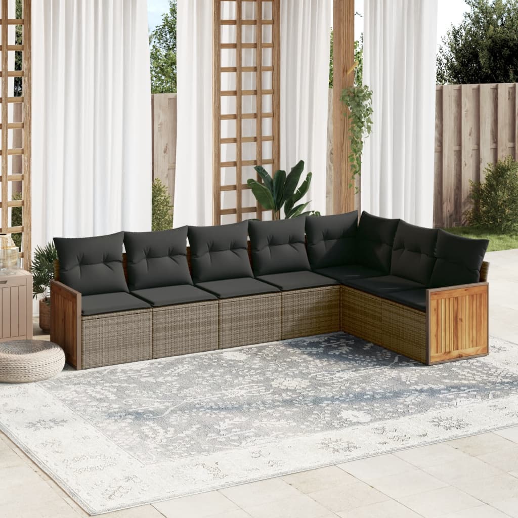 7-tlg. Garten-Sofagarnitur mit Kissen Grau Poly Rattan 7-tlg. Garten-Sofagarnitur mit Kissen Grau Poly Rattan
